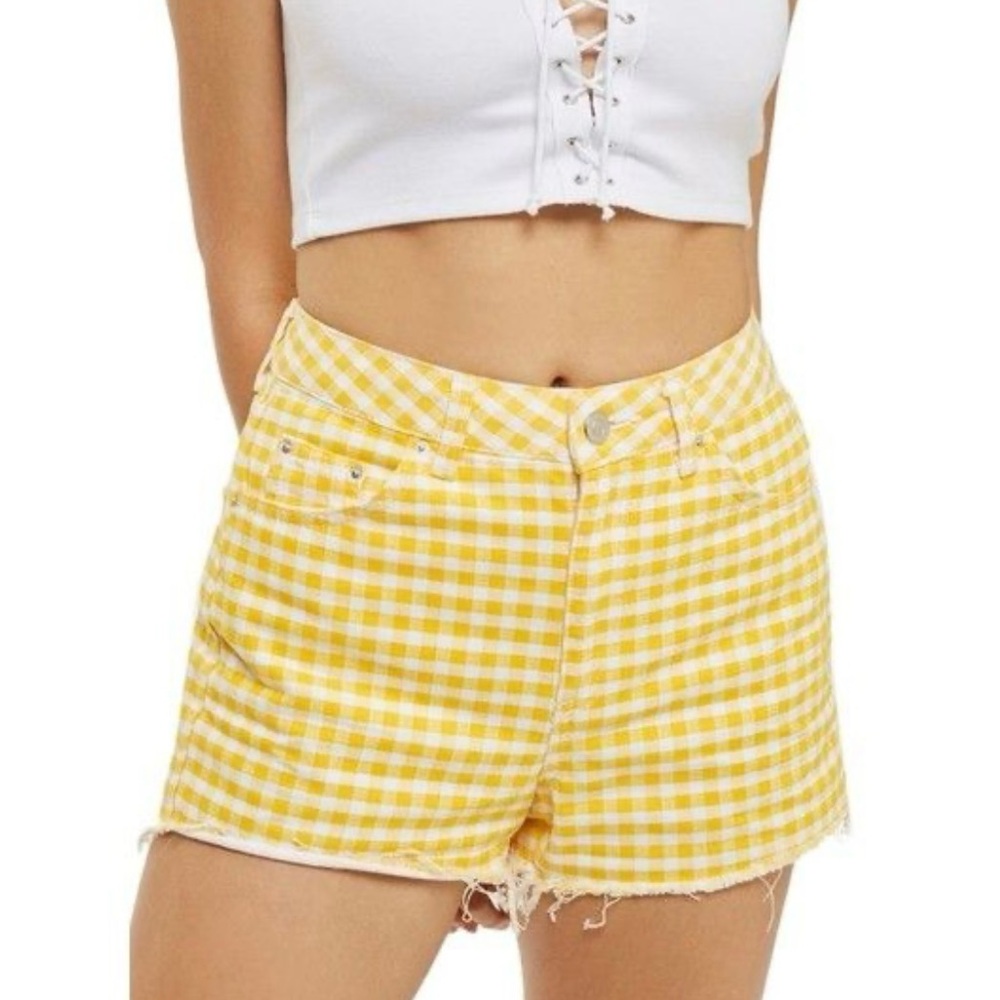 - Topshop MOM yellow and white moto cut off shorts. NWOT
